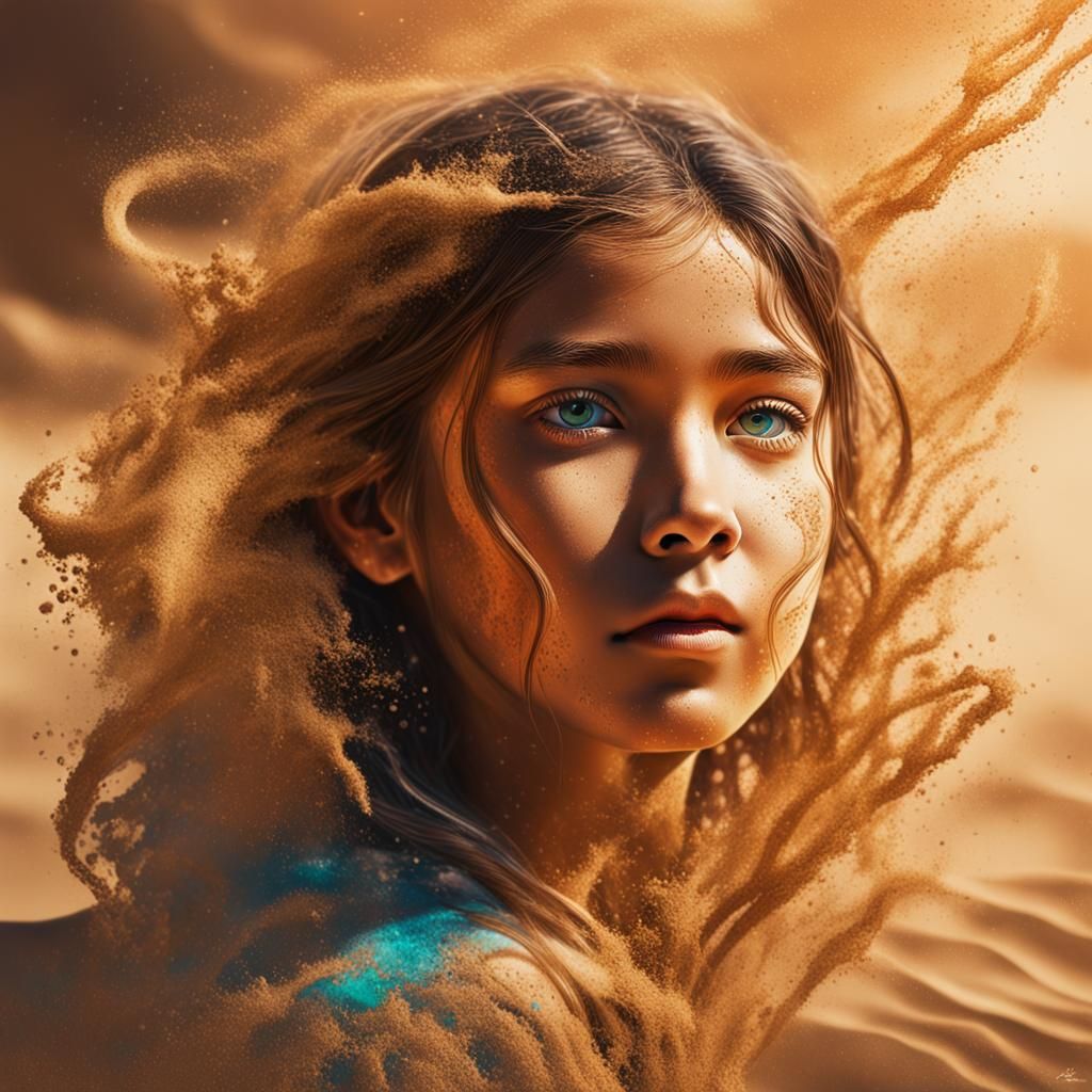 Intricately Detailed Girl with Swirling Sand