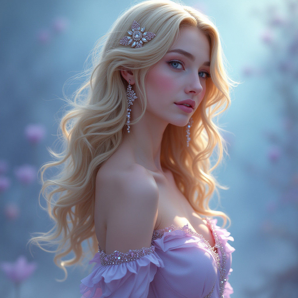Elegant Blonde Woman in Dreamlike Fantasy Art