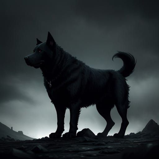 Majestic Black Dog in Dramatic HDR Environment