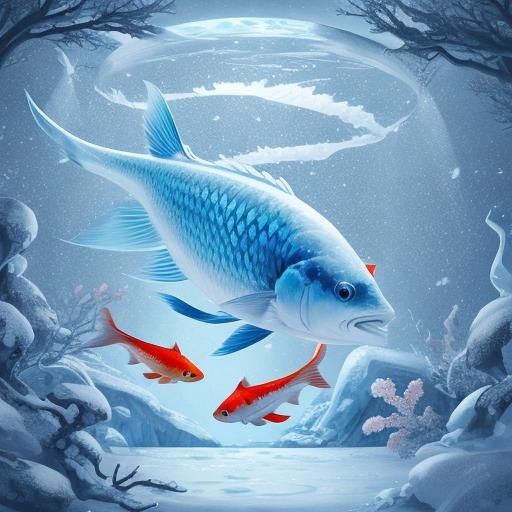 Breathtaking Ice Koi Fish Sculpture in Winter