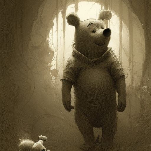 Horror Winnie the Pooh in Dark Art Style