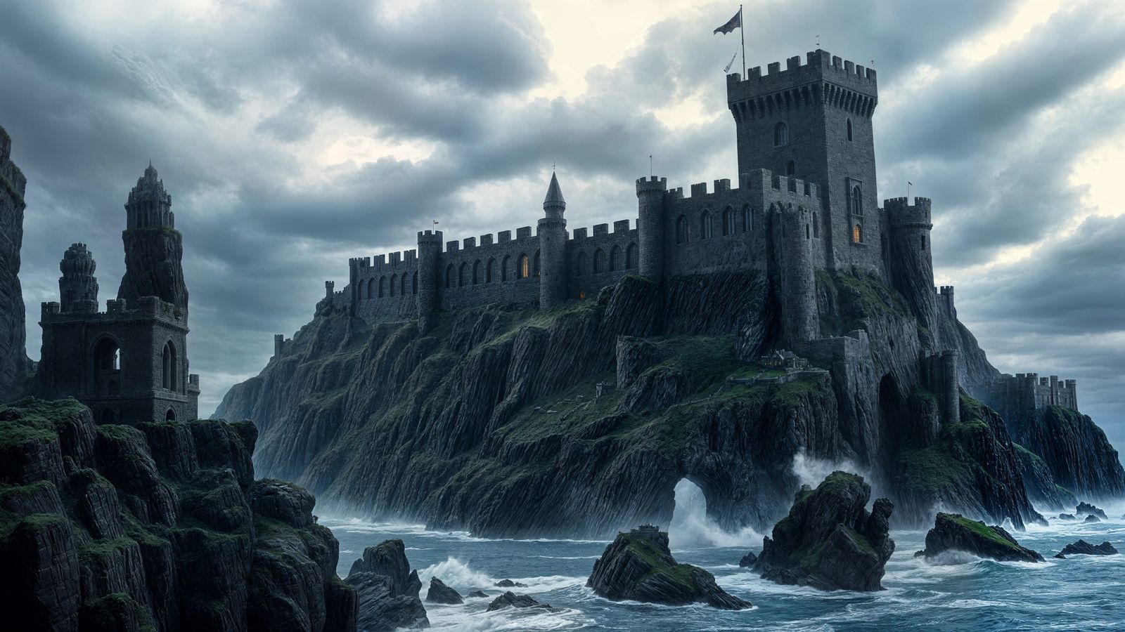 Dragonstone Castle on Stormy Cliffs: Dark Fantasy Art