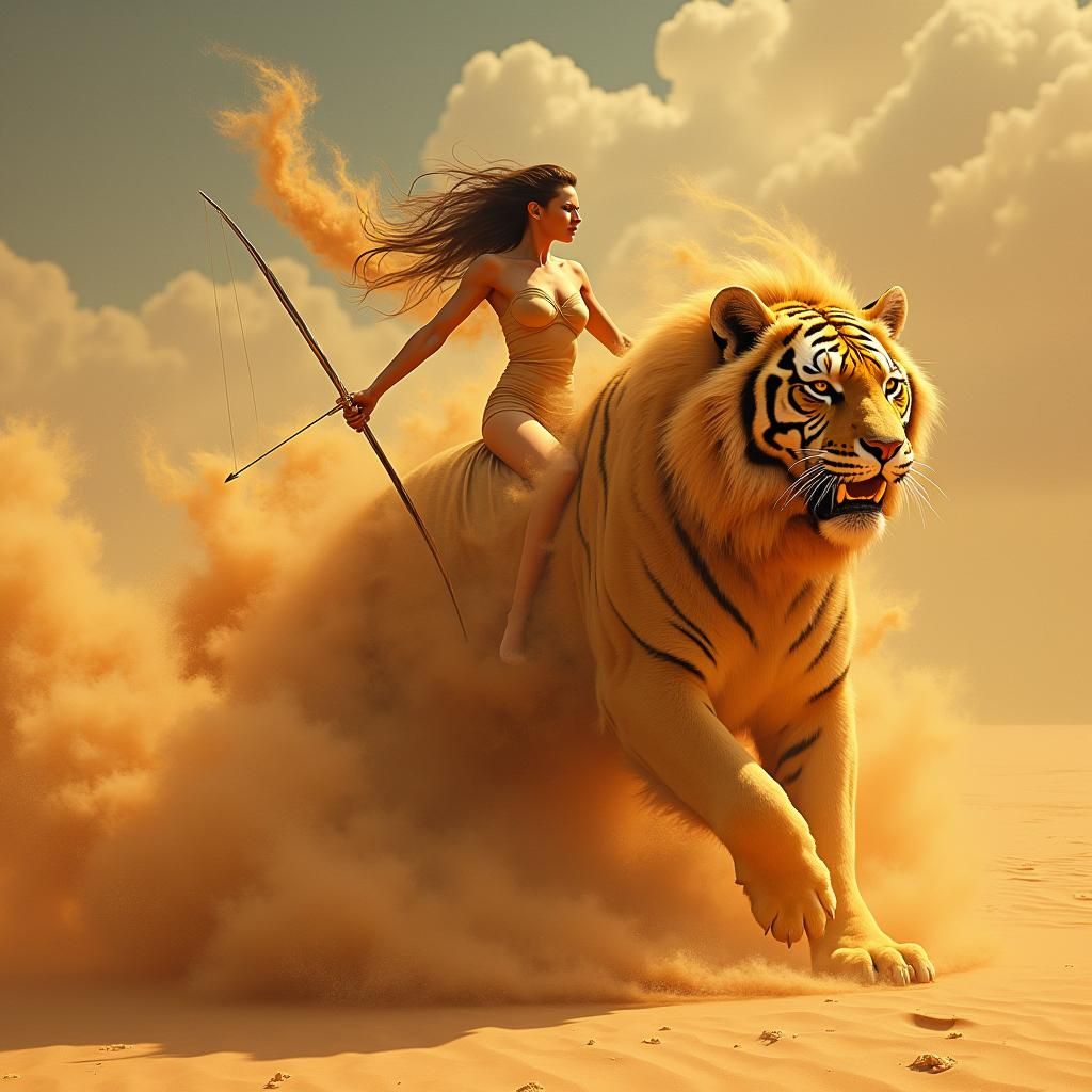 Piaskowa burza na pustyni, wiatr i piach tworzą postać kobie...