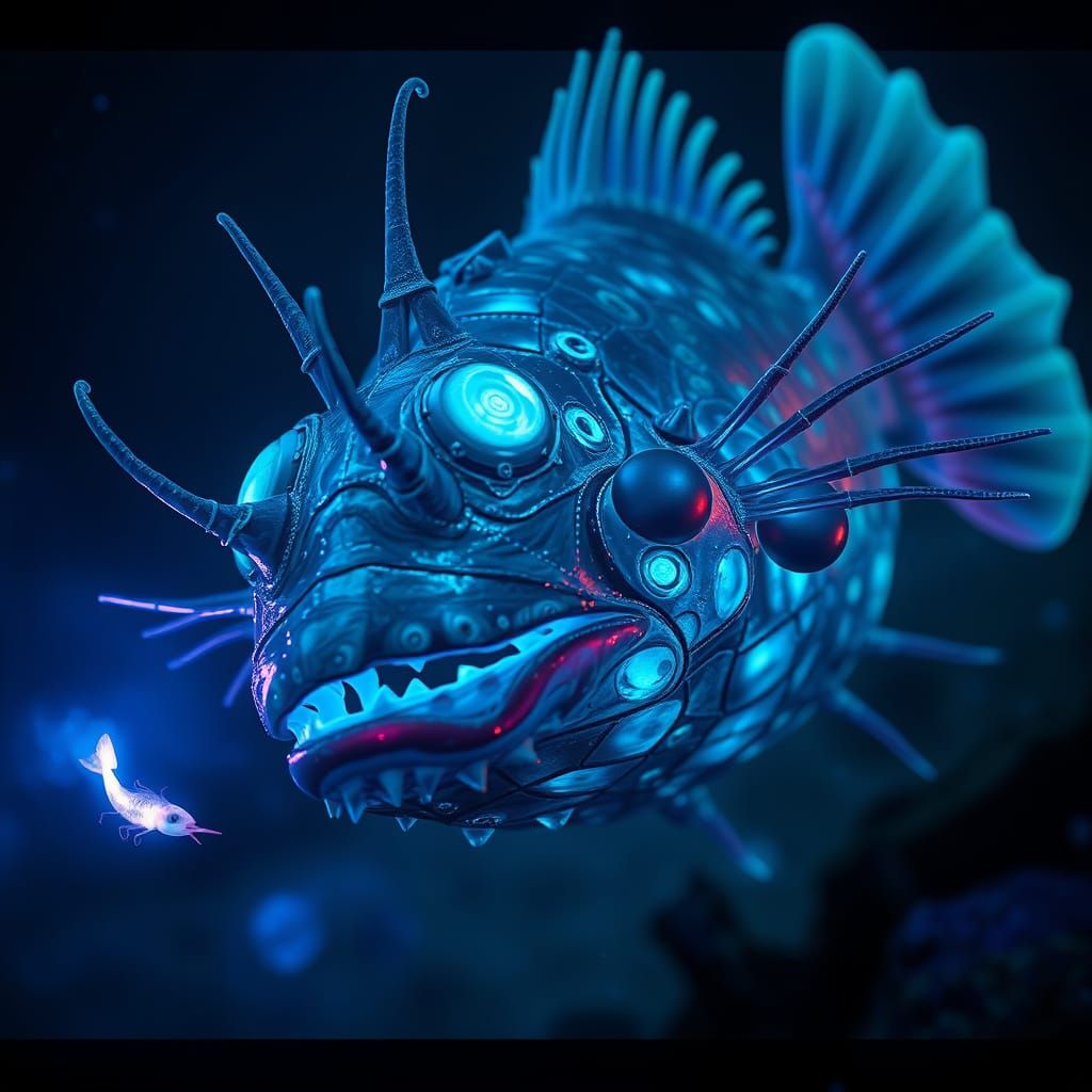 Bioluminescent Anglerfish in Alien Ocean Depths