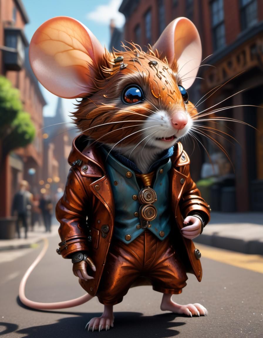 Giant Cyborg Rat Walks Through City Street