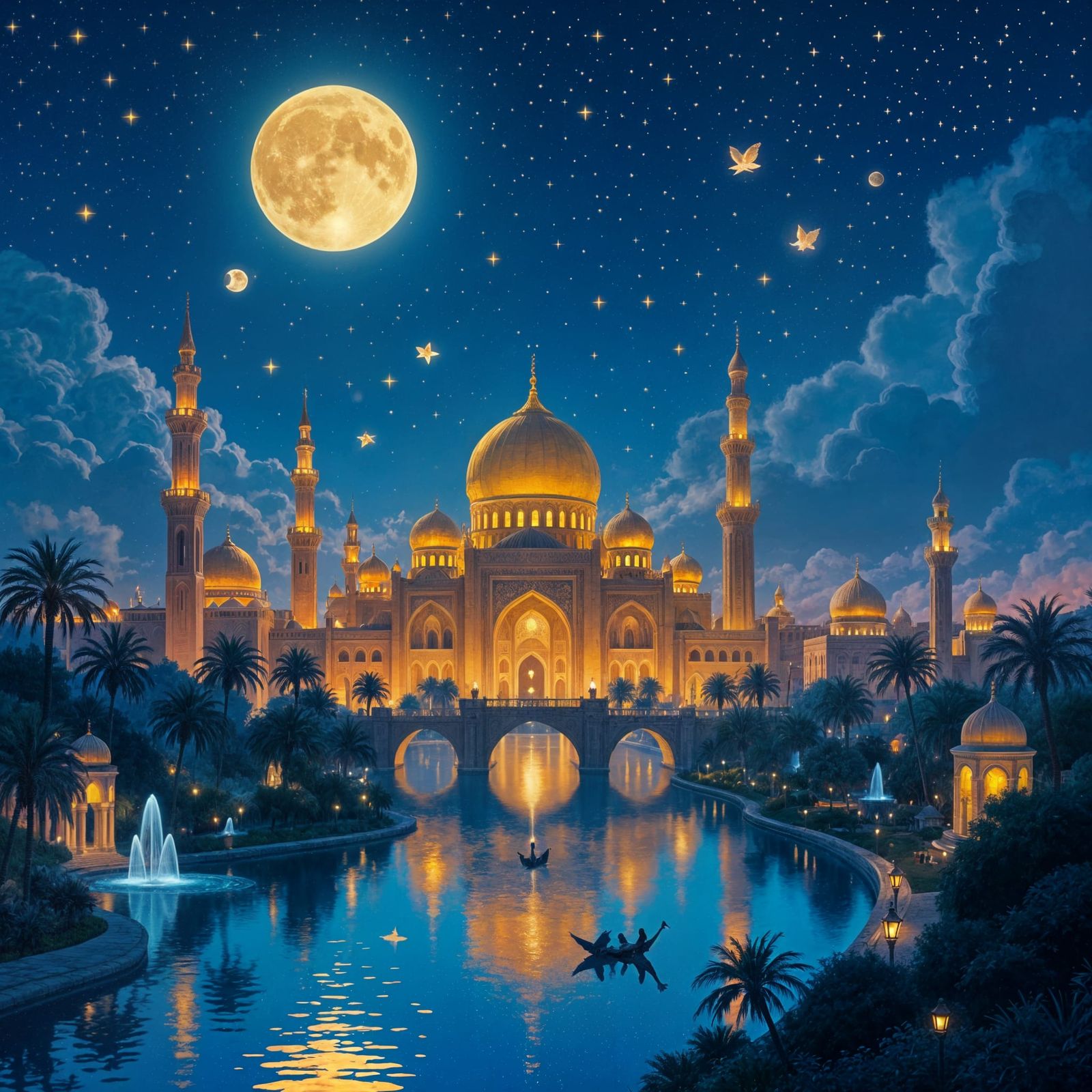 Baghdad Under Starry Sky: Dreamlike Fantasy Art