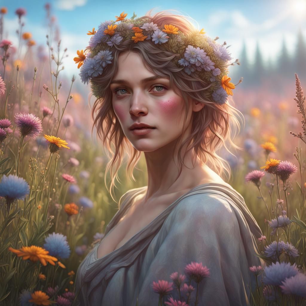 Wildflower Portrait in Hyperdetailed Digital Art Style