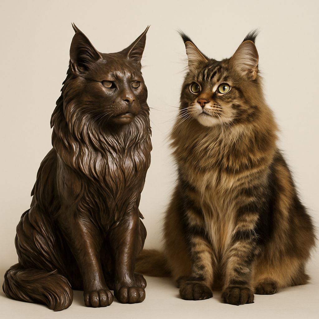 Bronze Maine Coon Cat Sculpture Detailed Life Size