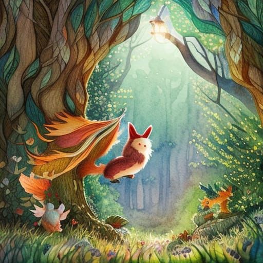 Whimsical Woodland Creatures in Watercolor Illustration