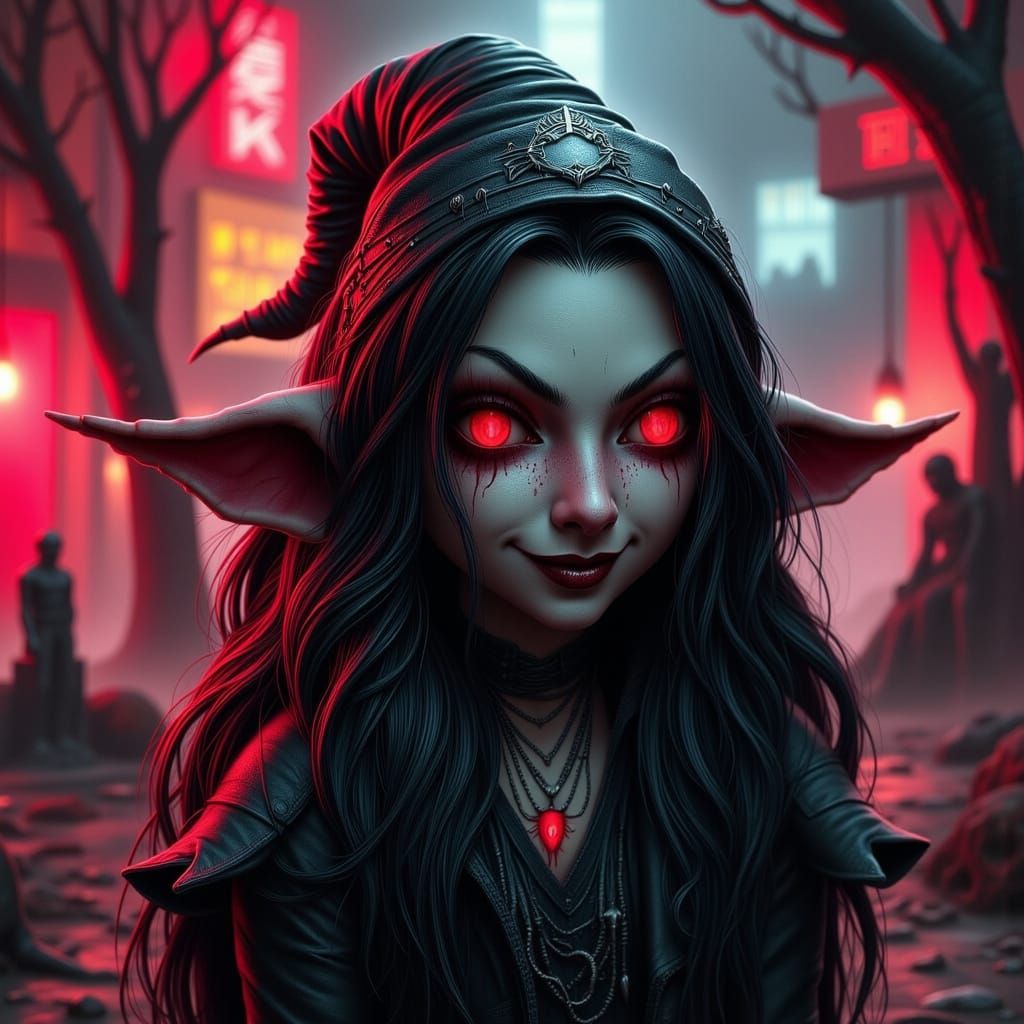 Gothic-Punk Vampire Gnome in Hyperrealistic Style