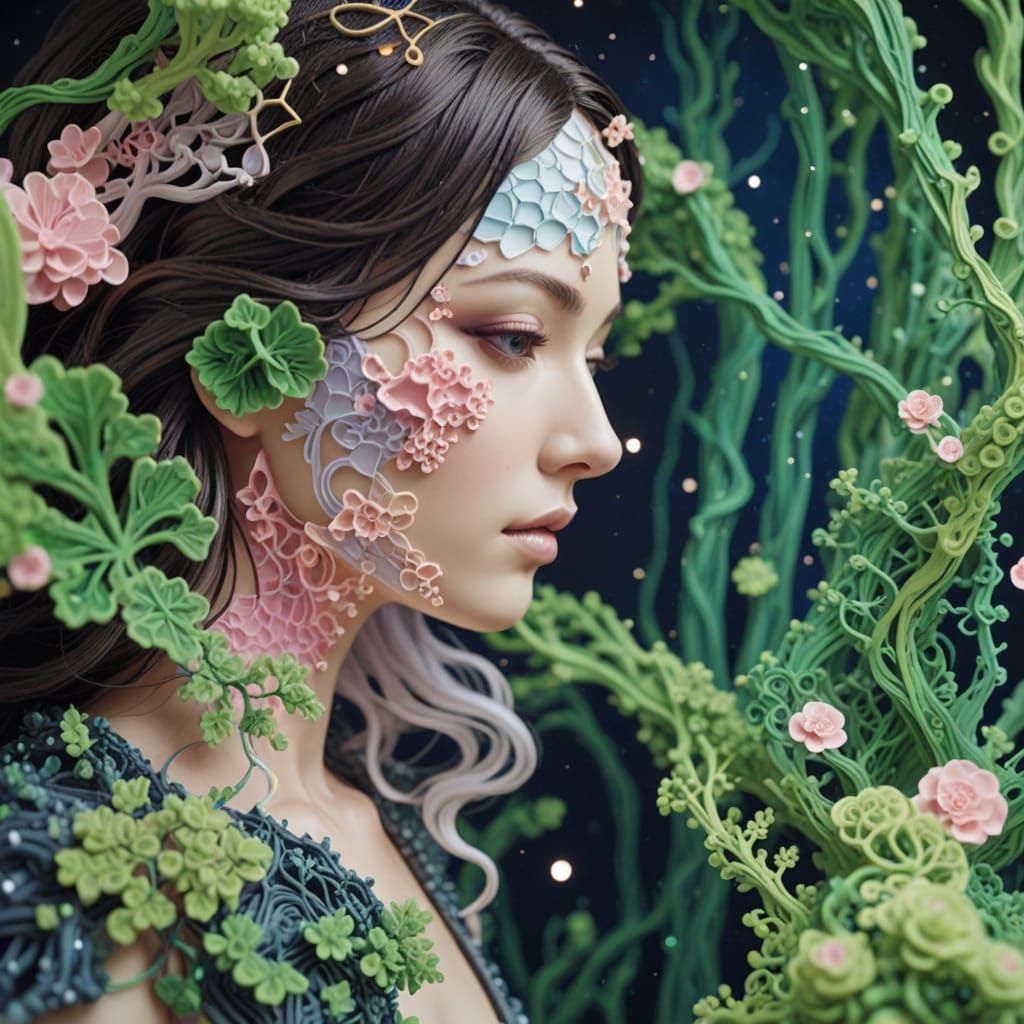 Bioluminescent Fractal Nebula in Paper Quilling Style