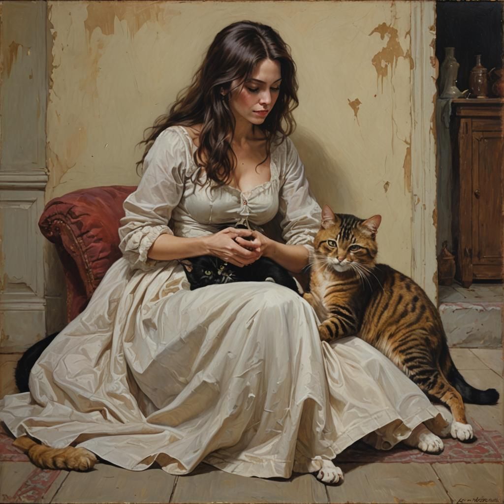 Woman and Cat: An Oil Painting