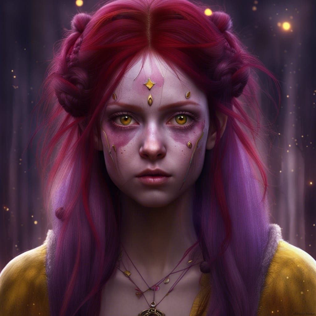 Purple Skinned Elf Girl with Burgundy Hair