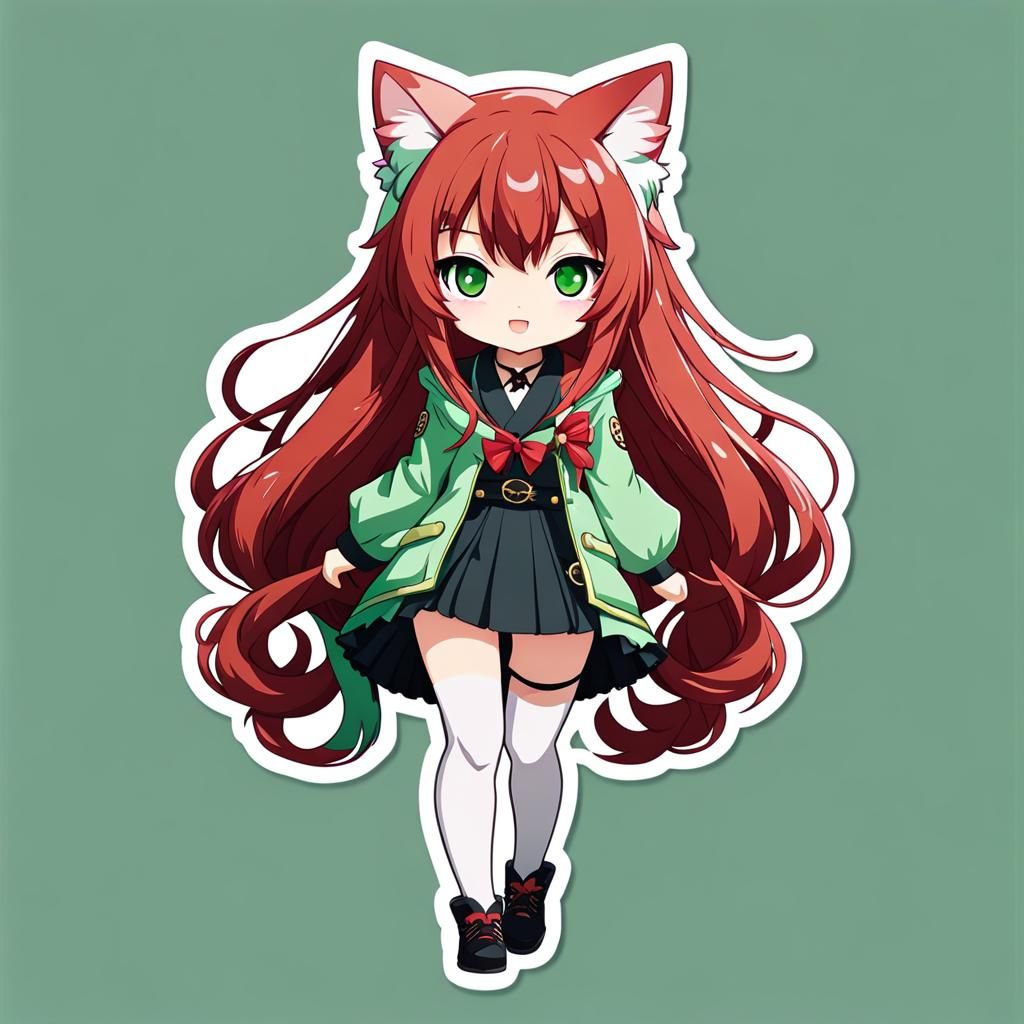 Kawaii Nekomimi Girl Sticker in Chibi Style