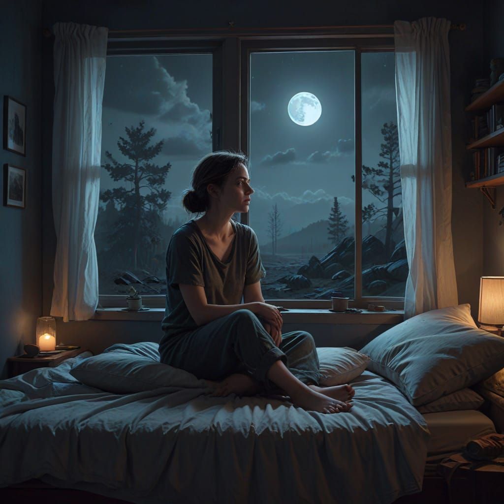 A Woman Lost in Moonlit Reflection