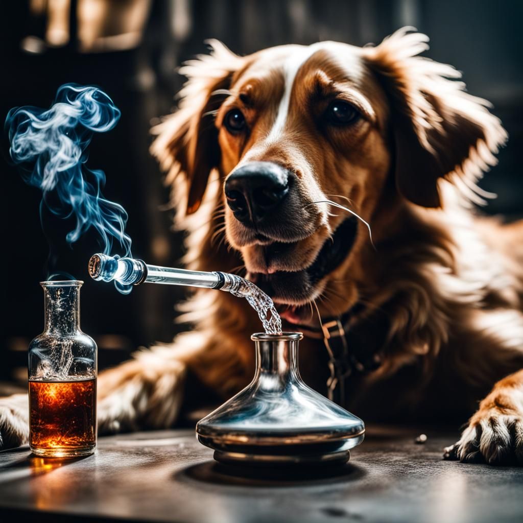 Hyperrealistic Dog Smoking a Bong in HDR