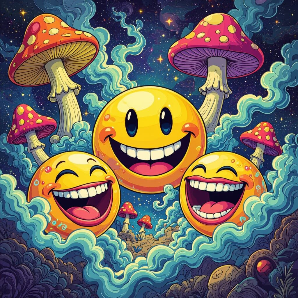 Psychedelic Cartoon Landscape Inspired by Cosmic Art