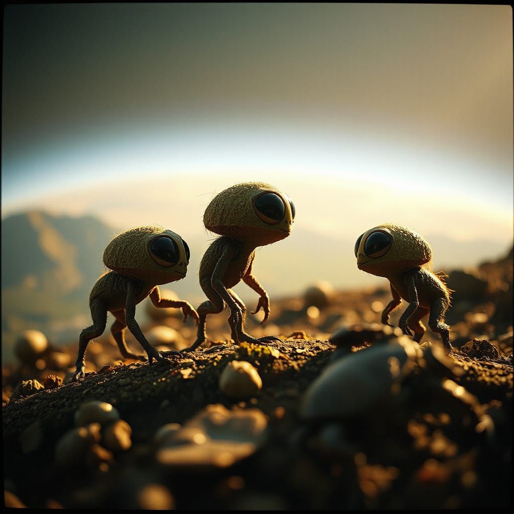 Alien Coconut Creatures on an Exoplanet in Sci-Fi Style