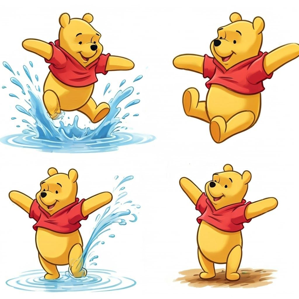 Four Winnie the Pooh Sketches in Colorful Japanese Anime Sty...
