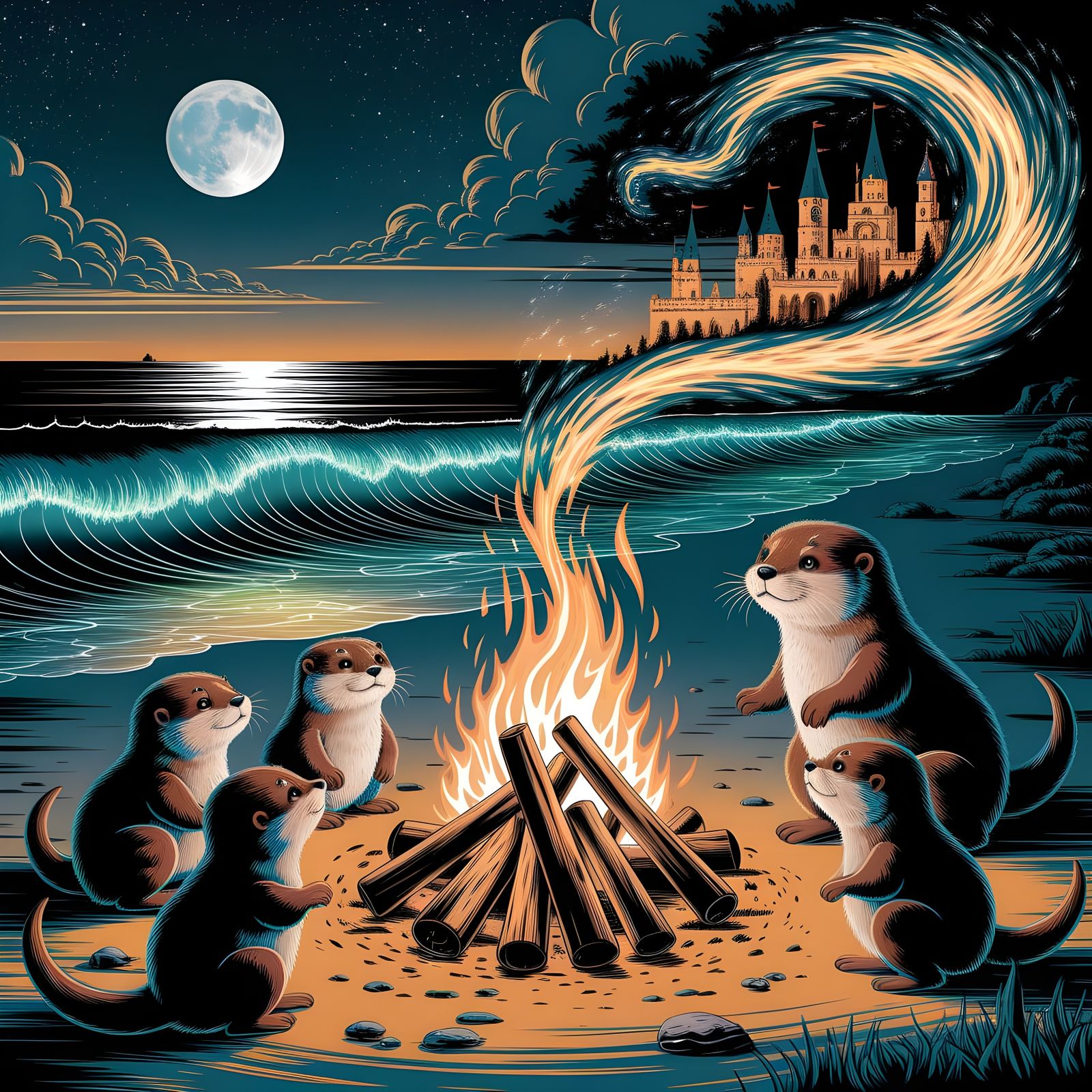 Magical Otter Story Time on a Starry Beach