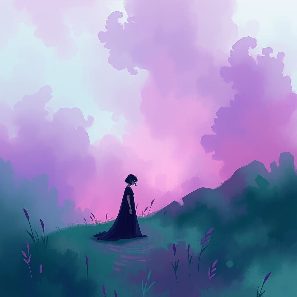 Lonely Figure in Sorrowful Dreamscape as Digital Art