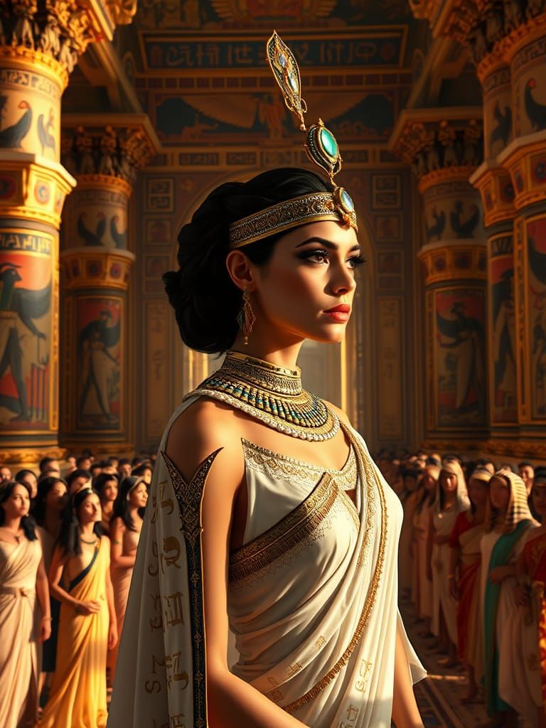 Egyptian Princess in Opulent Palace Hall