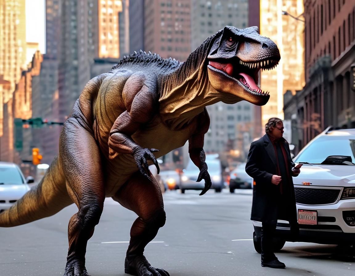 T-Rex Morphs: Man Talking on Phone in Manhattan