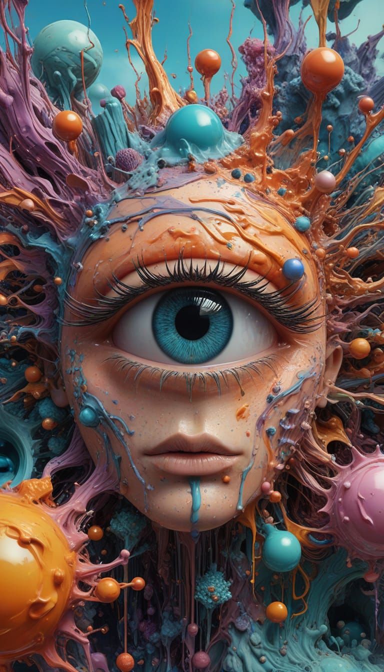 Surreal Psychedelic Masterpiece with Melting Eyes and Oozing...
