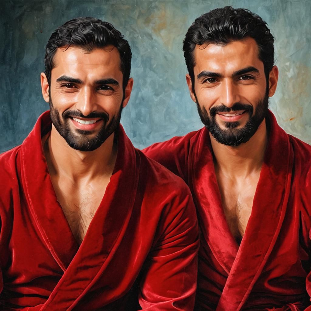 Friendly Men in Red Velvet, Impressionist Impasto Oil Painti...