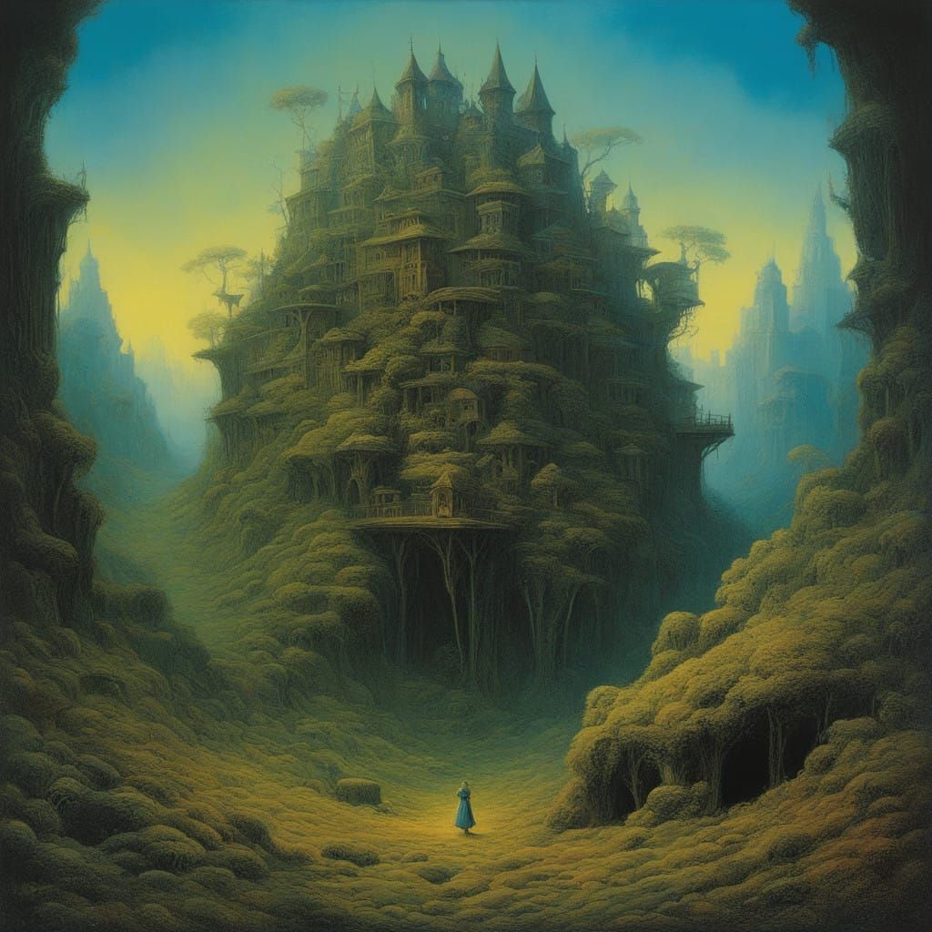 Whimsical Wonderland Dreamscape in Vibrant Greenery