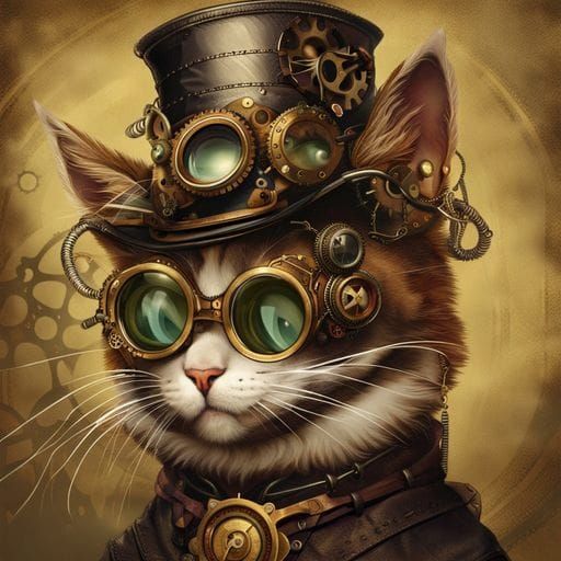 Steampunk Brown Cat Illustration