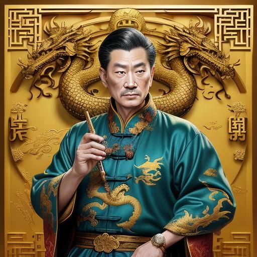 Chinese Emperor in Dragon Robe, Comic Book Art