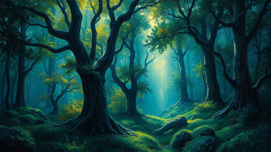 Mystical Glowing Forest in Ethereal Painting Style