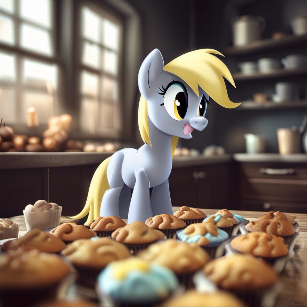 Derpy Hooves Bakes Muffins: Hyperrealistic AI Art