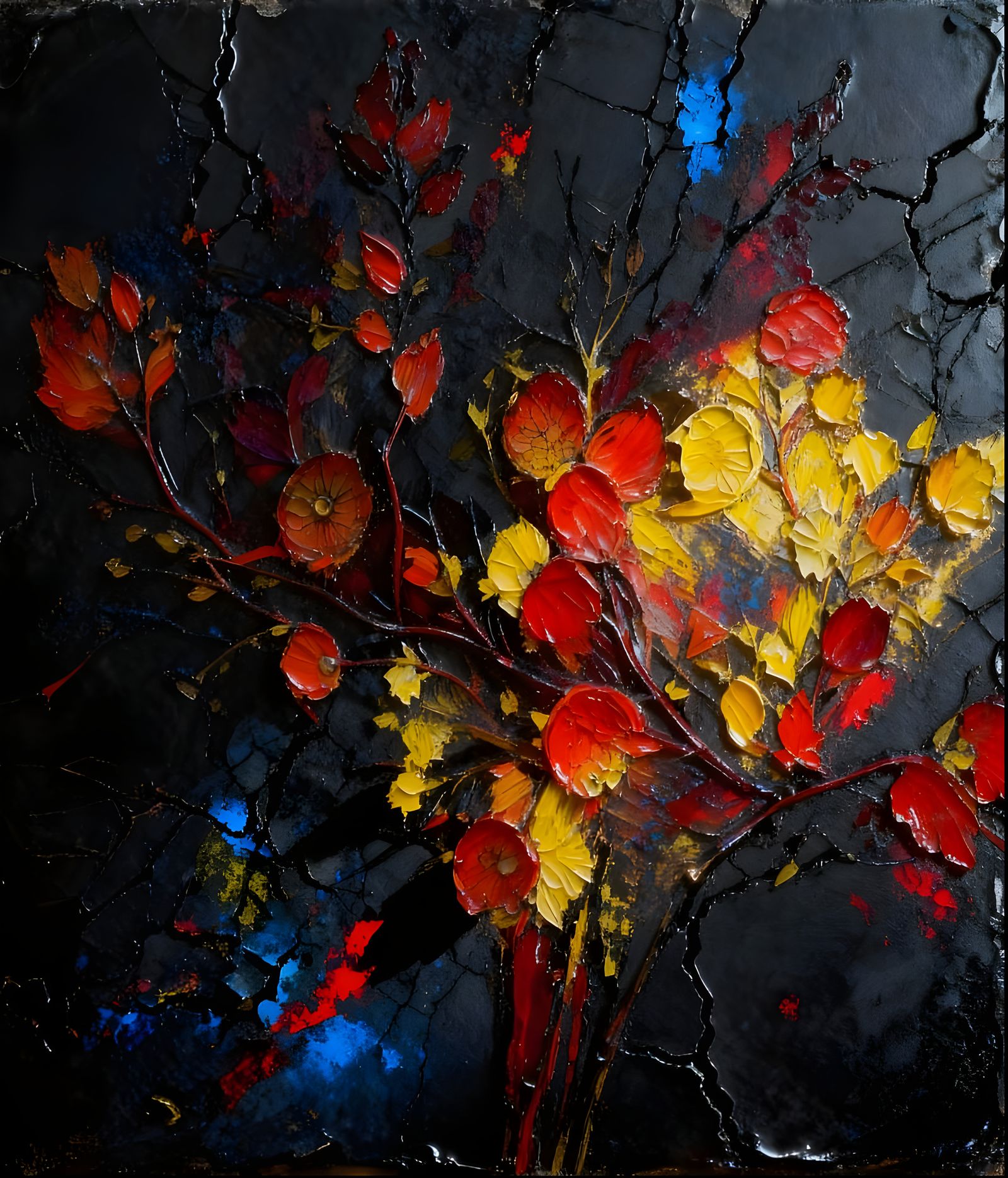 Exquisite Impasto Encaustic Wax Painting of Flowers