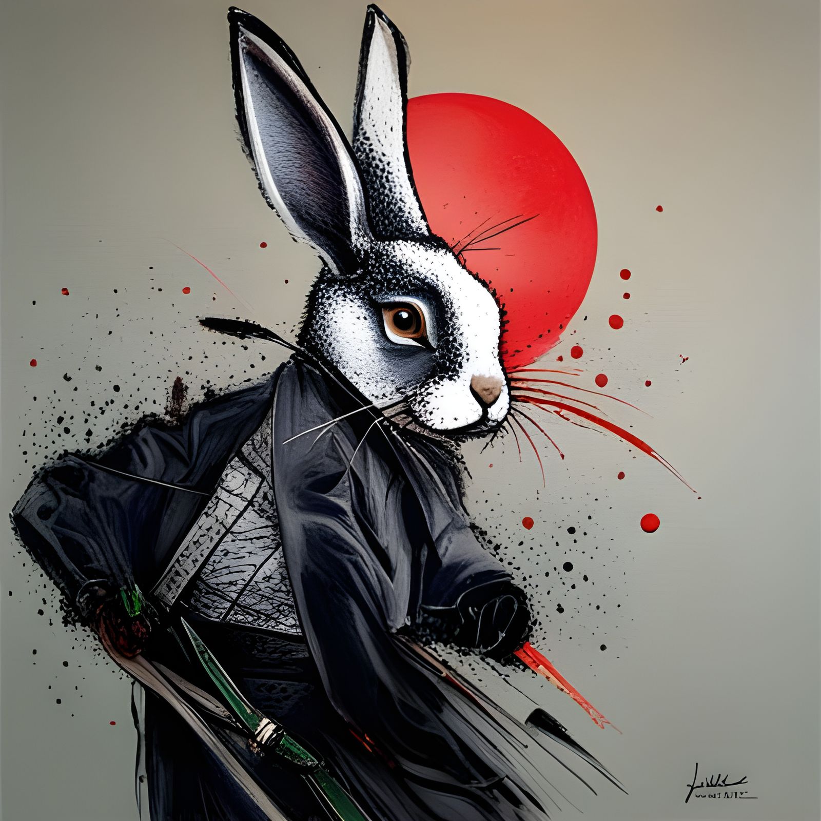 Samurai Rabbits in Abstract Art Style