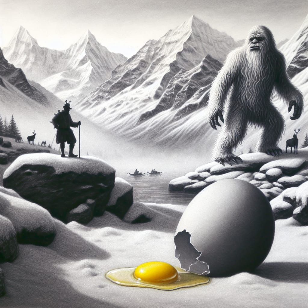 Himalayan Yeti Yodeling Scene in Charcoal