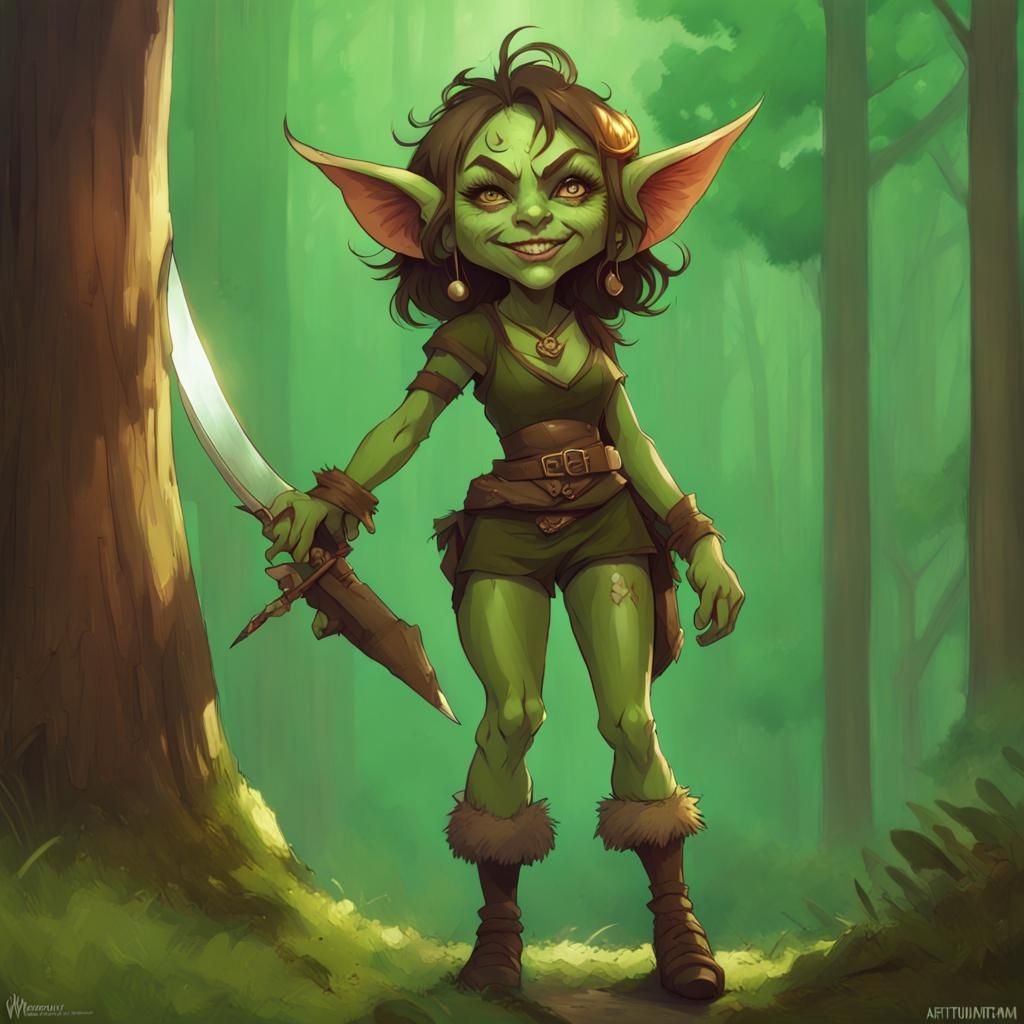 Green Goblin Girl Portrait in Hyperdetailed Style