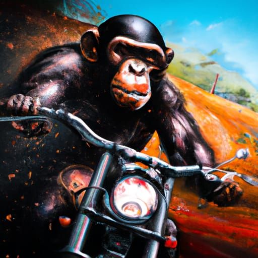 Chimpanzee Rides Harley Davidson in Hyperrealistic Style