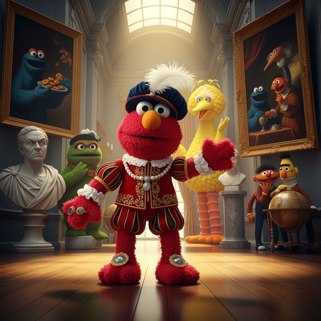 Elmo Plush as Renaissance Noble in Golden Light