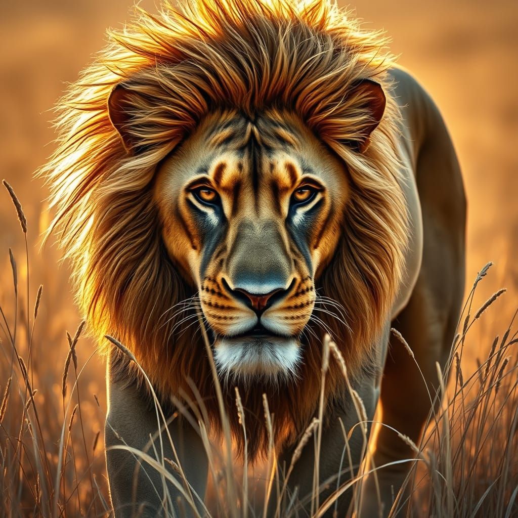 Baroque Lion in African Savanna