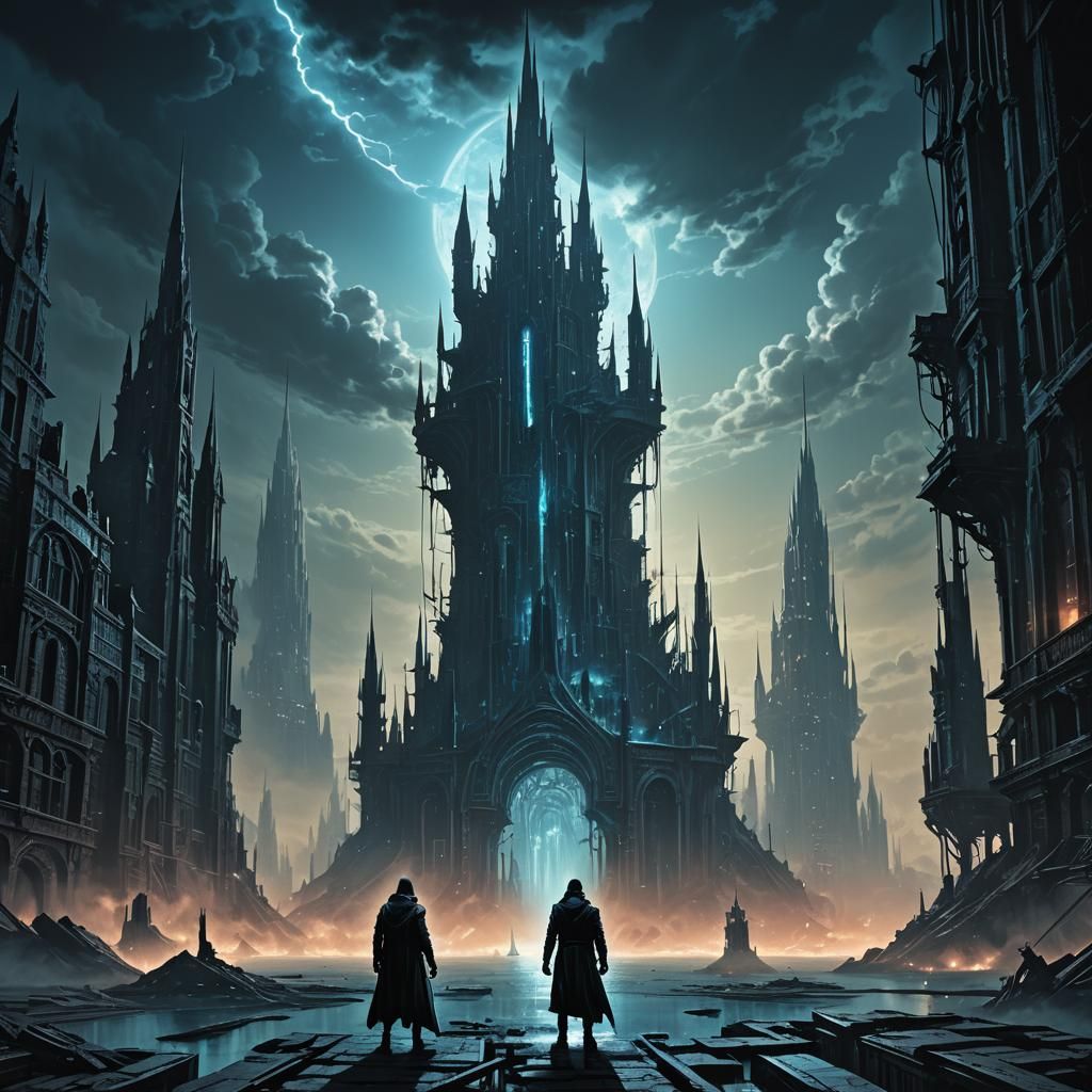 Dystopian City Island in Space: Sci-Fi Illustration