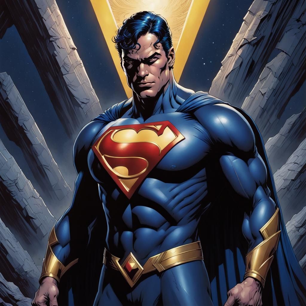 Superman in Dark Blue Costume: Comic Book Art