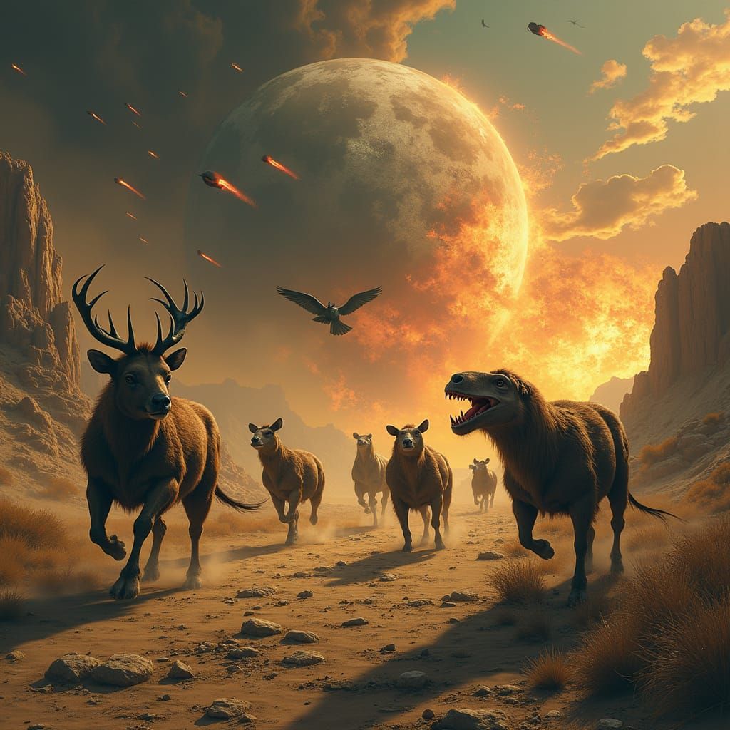 Apocalyptic Animal Exodus in a Fiery, Dystopian Landscape