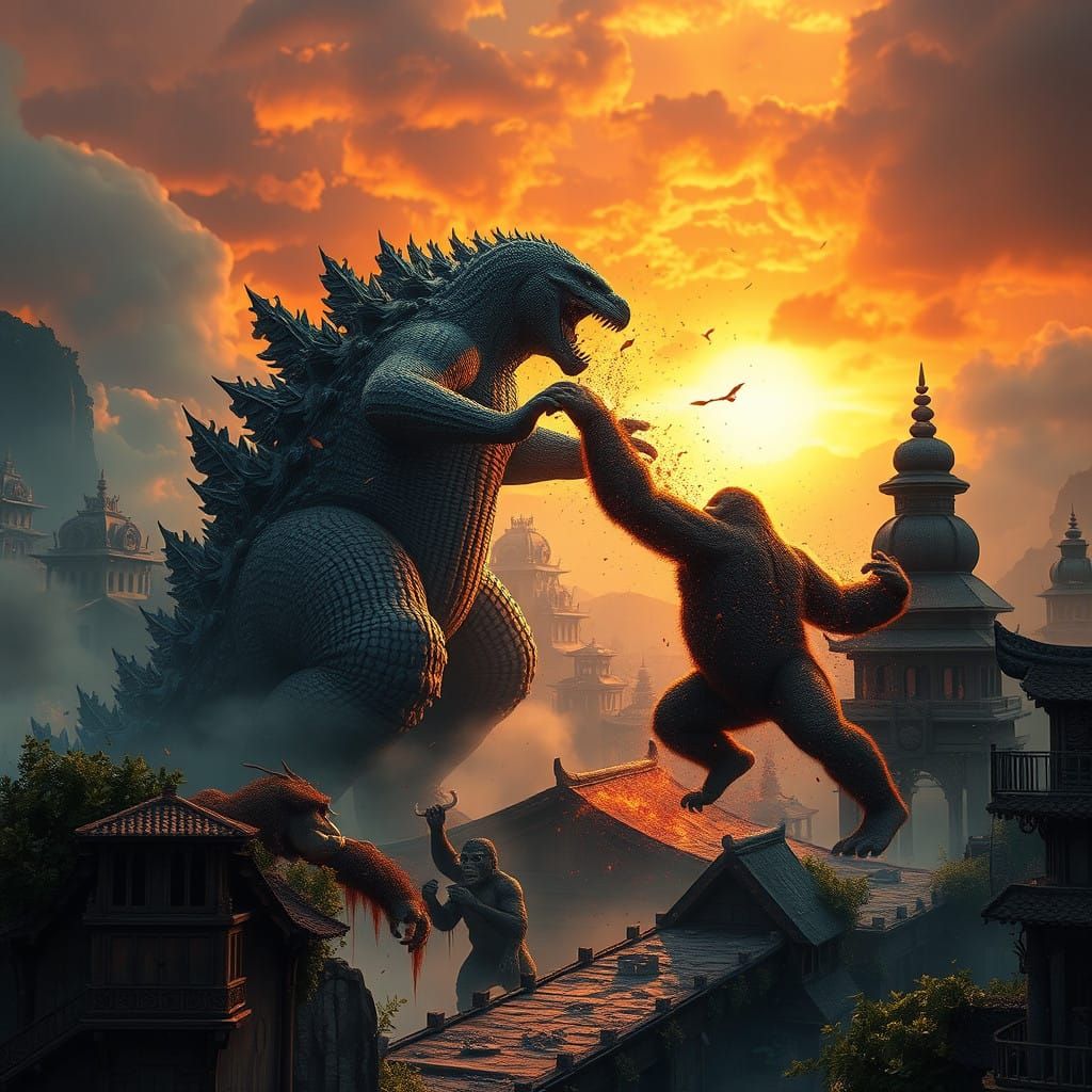 Godzilla Battles King Kong in Ancient Ruins