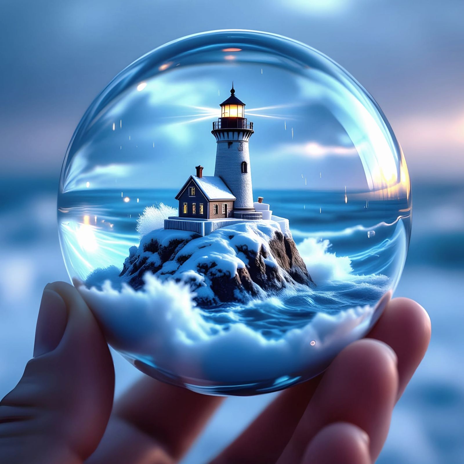 Frozen Lighthouse Diorama in Glass Capsule