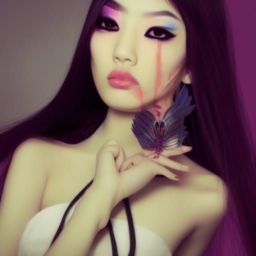 Ethereal Asian Goth Woman in Misty Fantasy