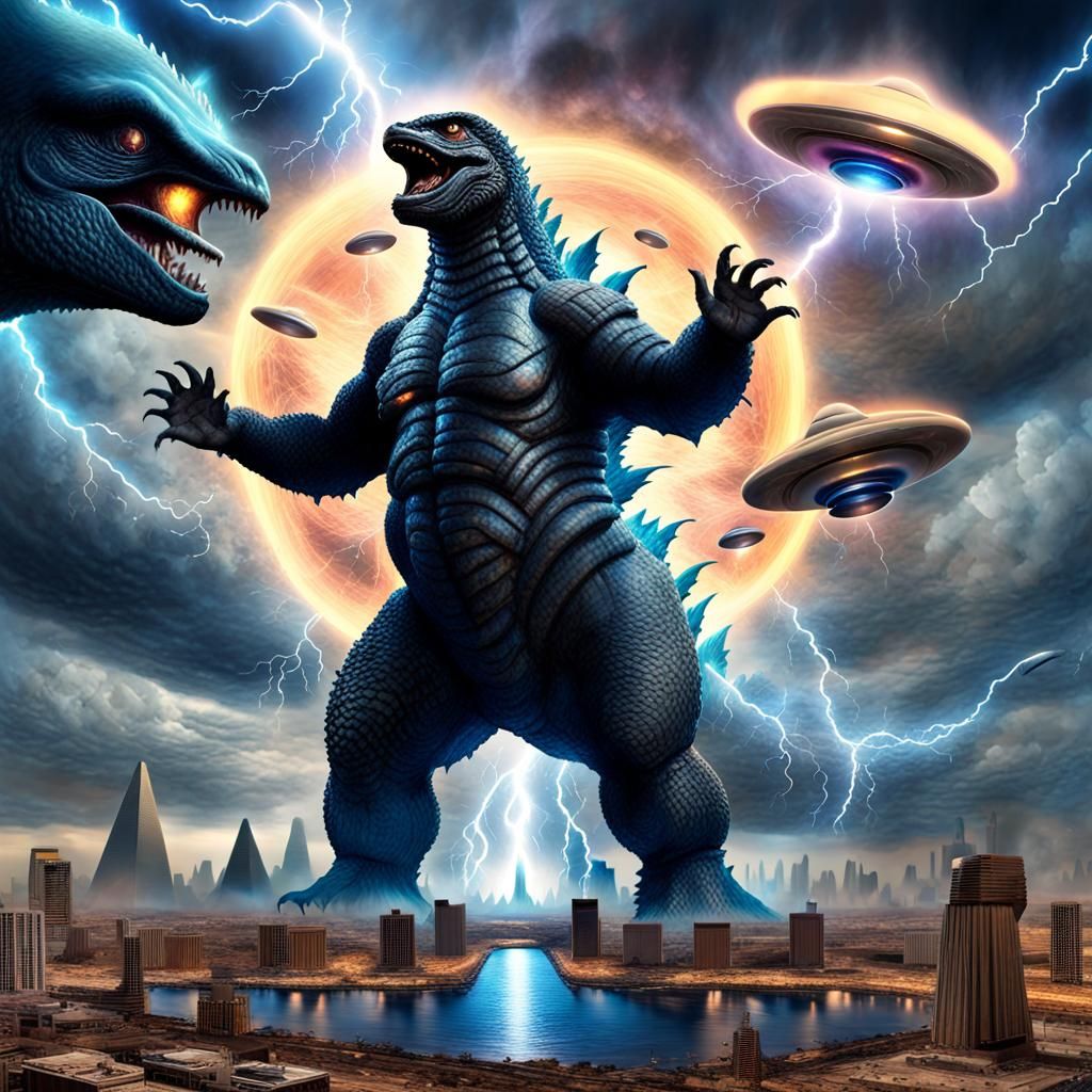 Godzilla Versus Monsters in Egypt with UFOs