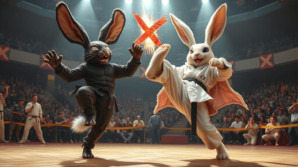 : Demonic Doom bunny battles Super Gnostic Savior Bunny in a...