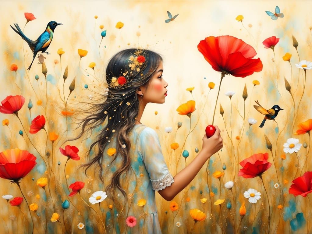 Vibrant Golden Poppy Blooms in a Whimsical Manner